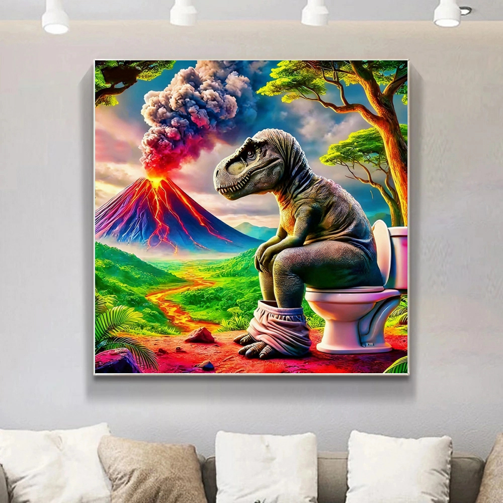 Volcano Kit Eruption - Dinosaur Toilet Mosaic 5D Diamond Painting