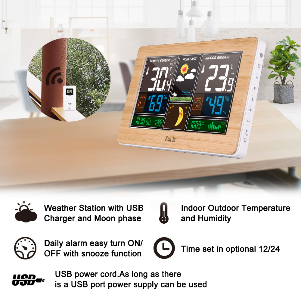 FanJu FJ3378 Digital Alarm Clo - Weather Station Indoor 评论和价格